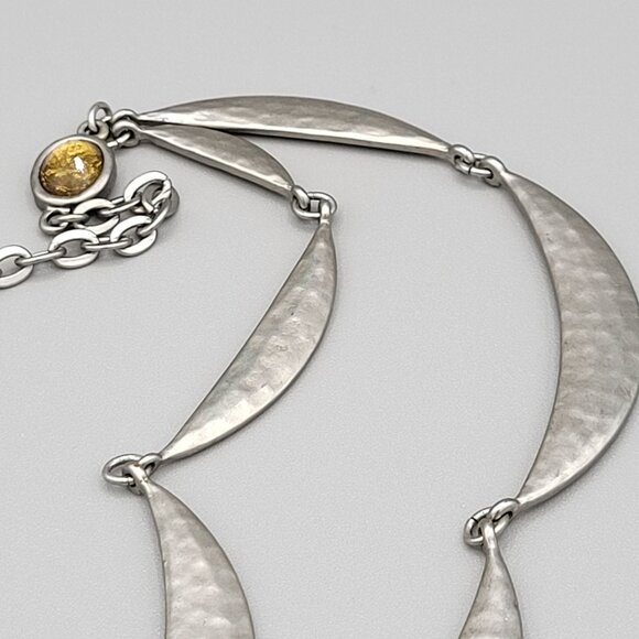 Lane Bryant Hammered Silver Tone Layered Crescent Necklace Lobster Clasp - Picture 3 of 7